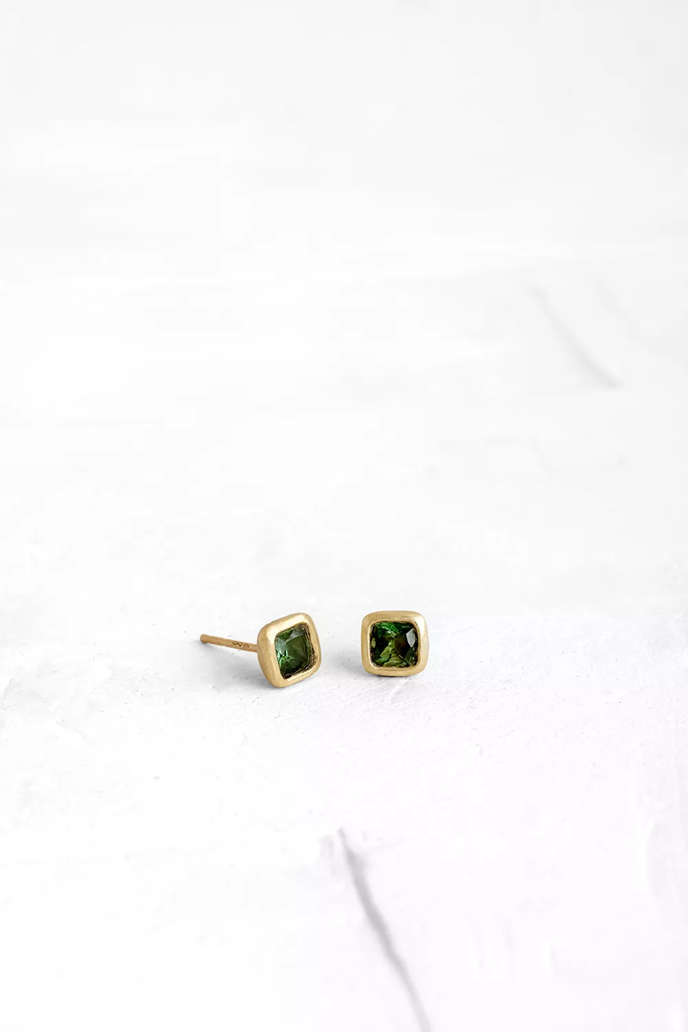 Square Cone Earrings with Green Tourmaline