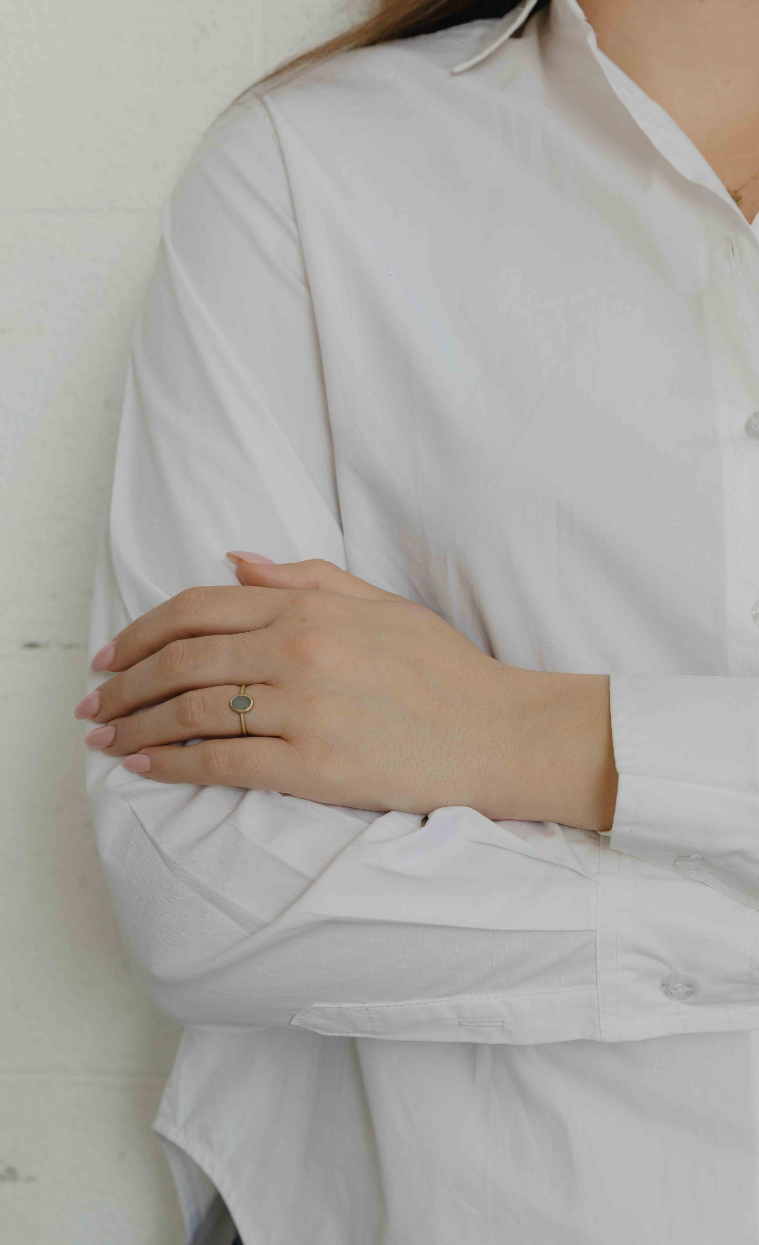 A one-of-a-kind thin ring, set with sliced stones. The setting band cases the selected stone, dif... - View 3