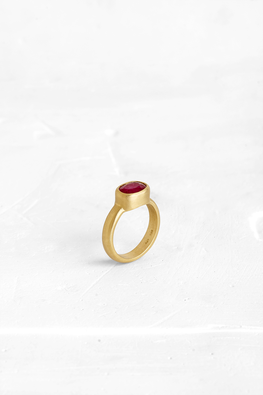 The bold version of our classic vase ring: this one is set with a dreamy dark pink Ruby - View 2