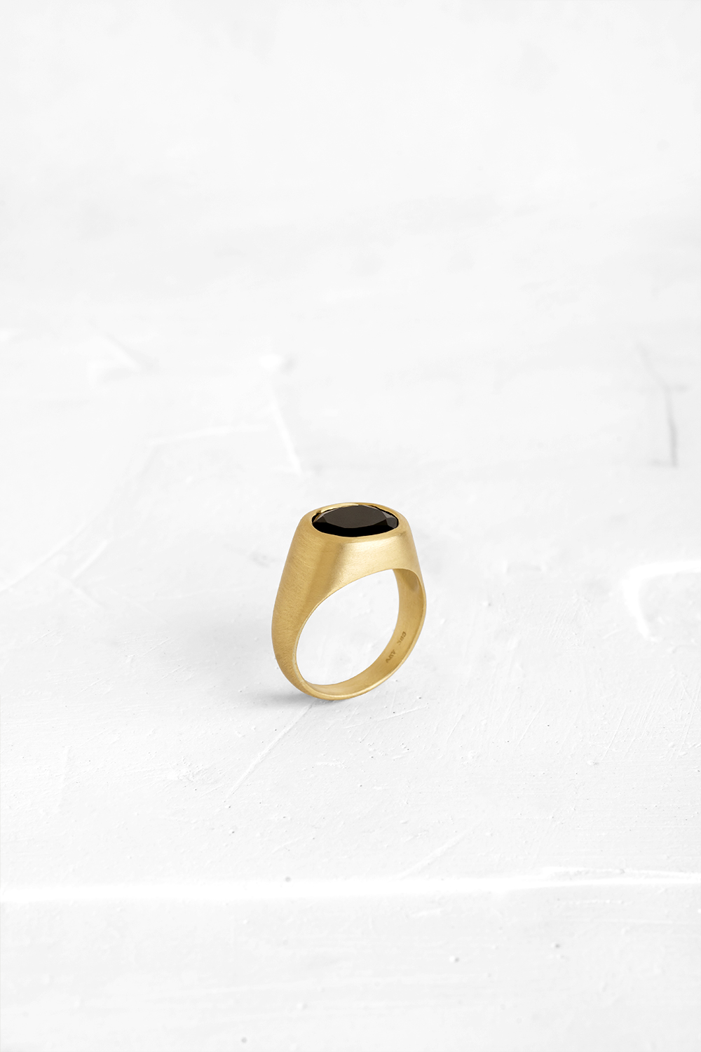 This wide signet ring is set with a black Spinel - View 2