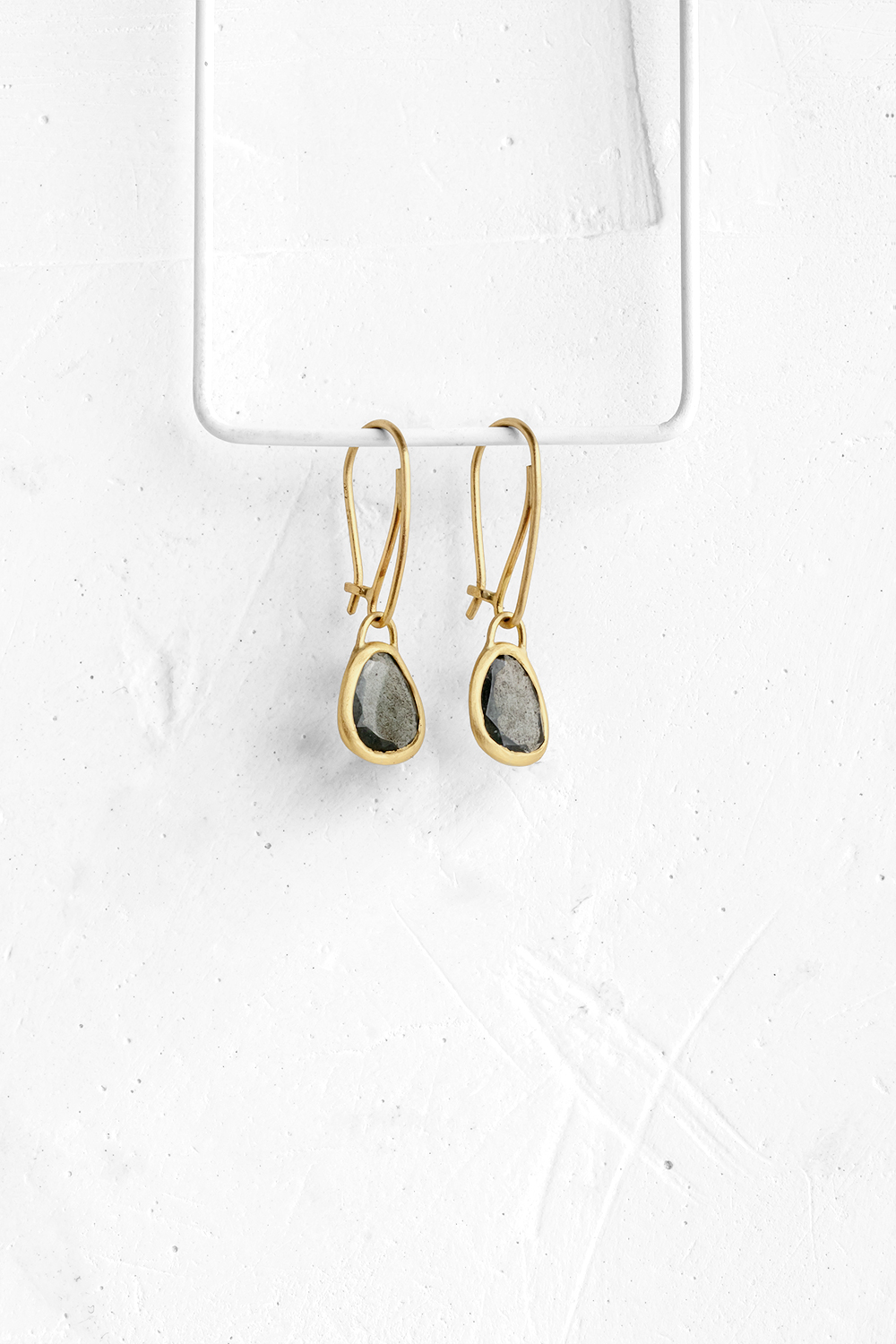 A pair of amorphous Aqua Marine stones with a unik color, wrapped in gold hang from hand crafted ... - View 2